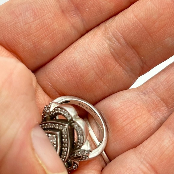 Ornate Marquee Ring Cubic Zirconia Pave Sterling Silver Statement Cocktail Ring - Picture 12 of 12